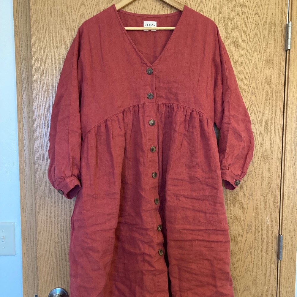 OffOn Red Raspberry Linen Dress
